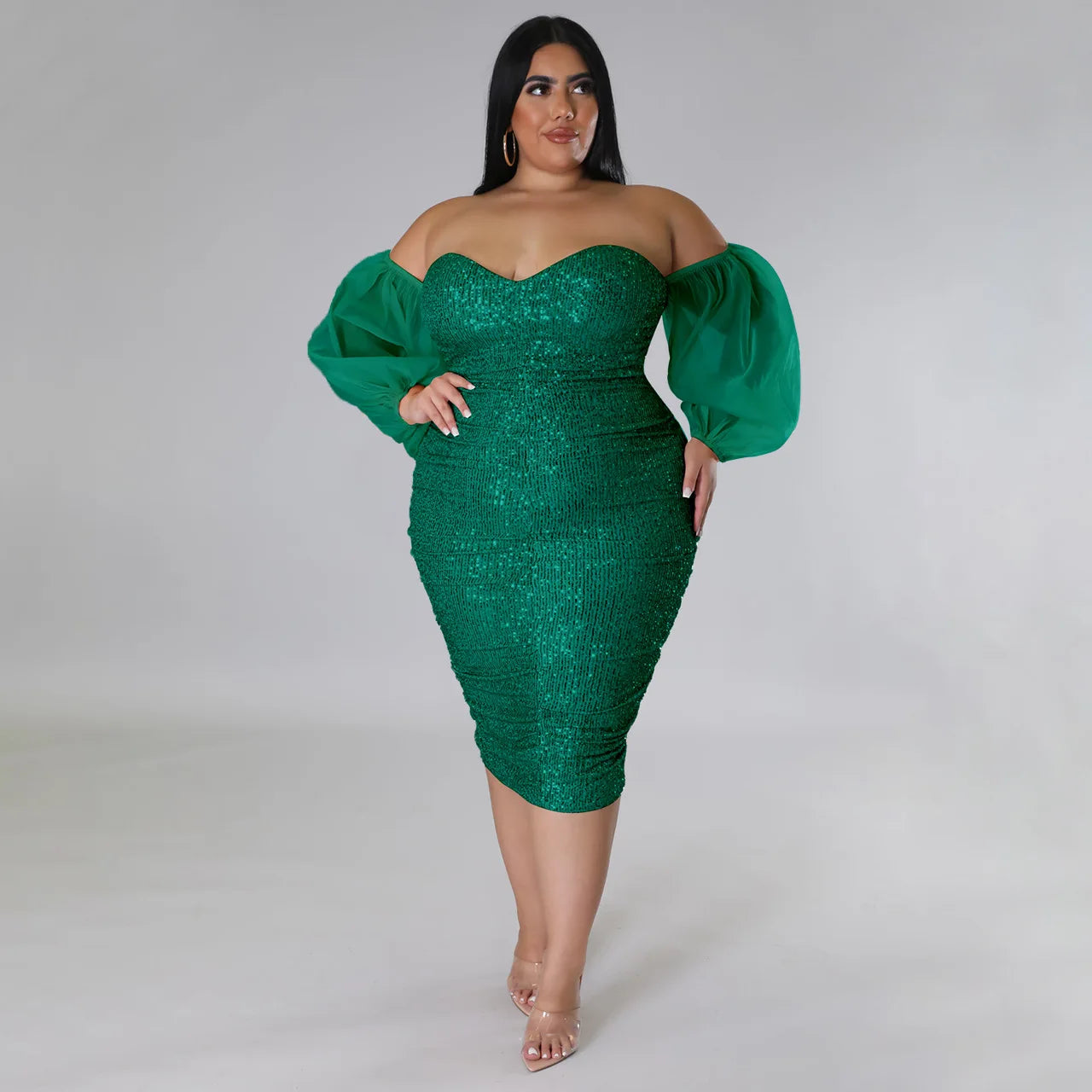 Plus Size Sexy Strapless Sequined Dress