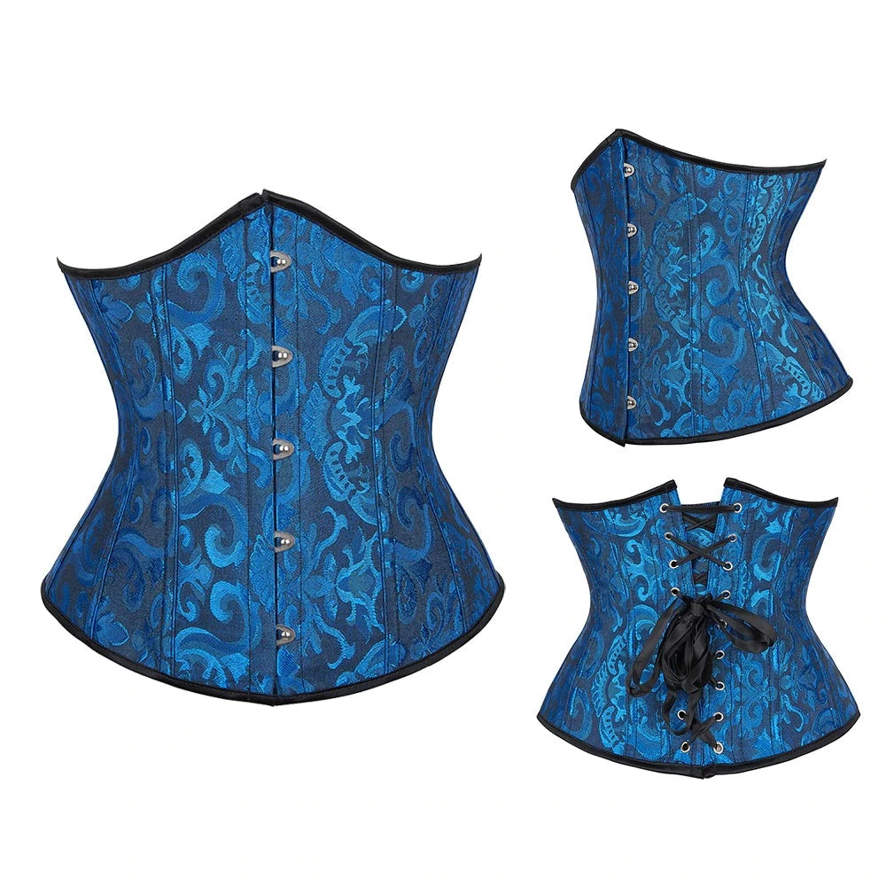 Black and Blue Floral Underbust Corset