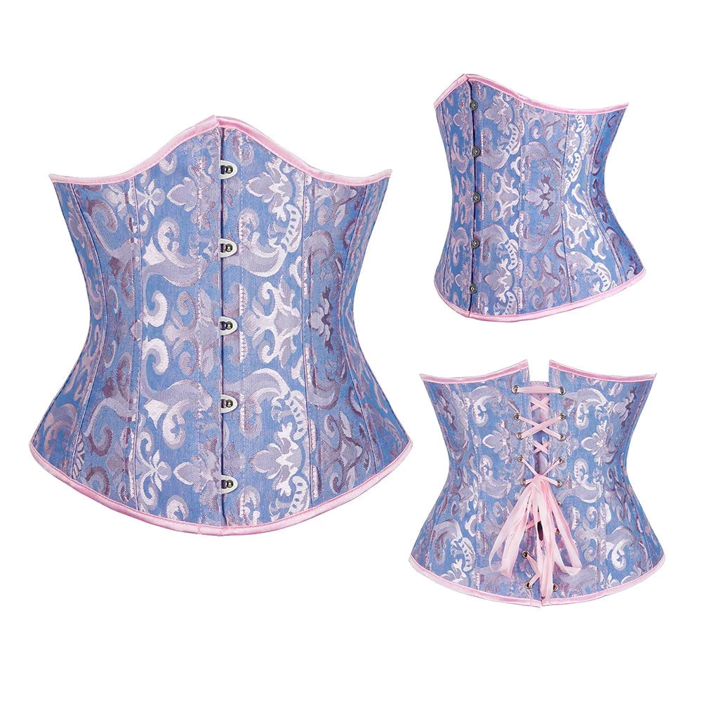 Blue and Pink Floral Underbust Corset