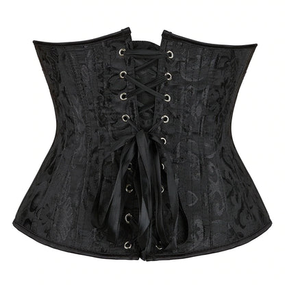 Black Floral Steel Boned Underbust Corset