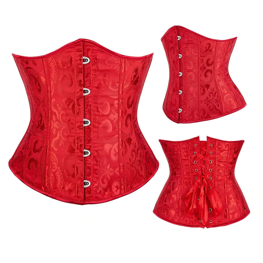 Red Floral Underbust Corset