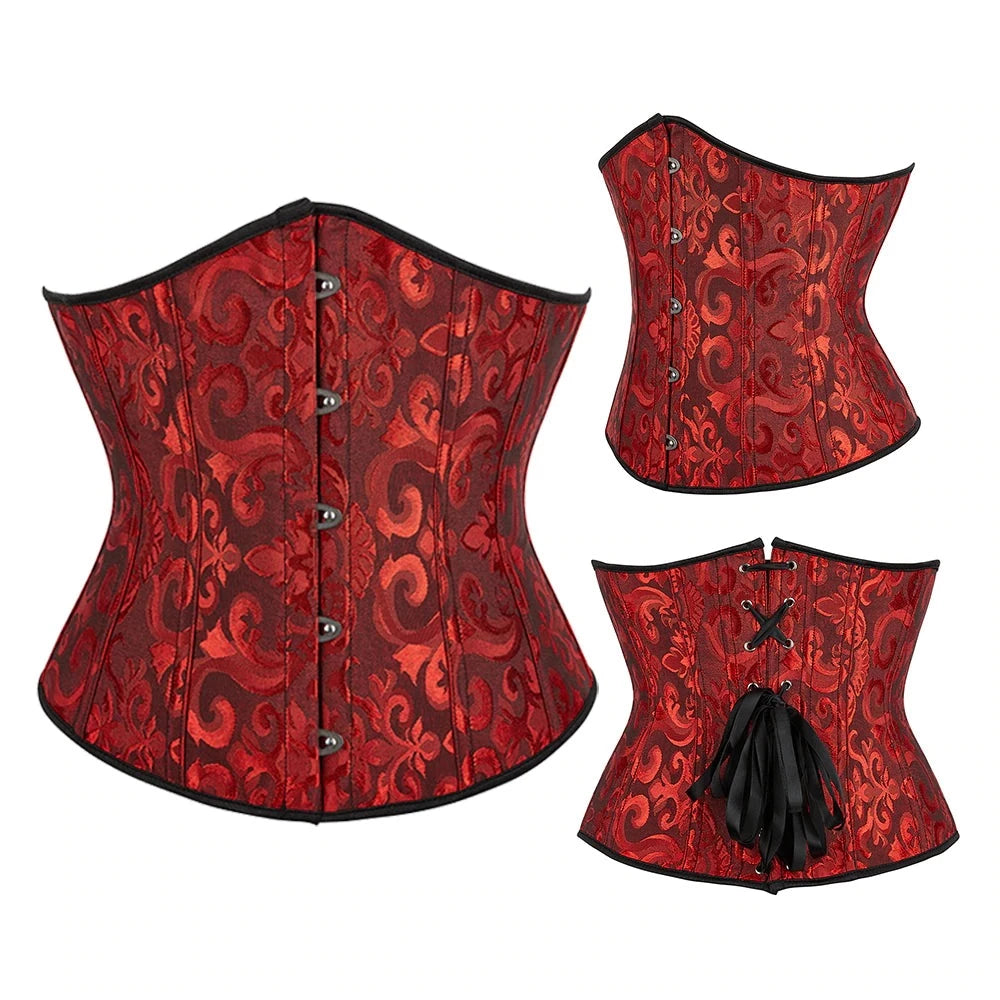 Black and Red Floral Underbust Corset