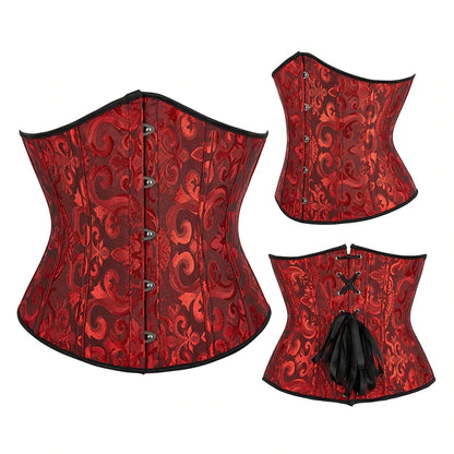 Black and Red Floral Underbust Corset