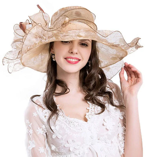 Casual Organza Summer Hat with Floral Decoration