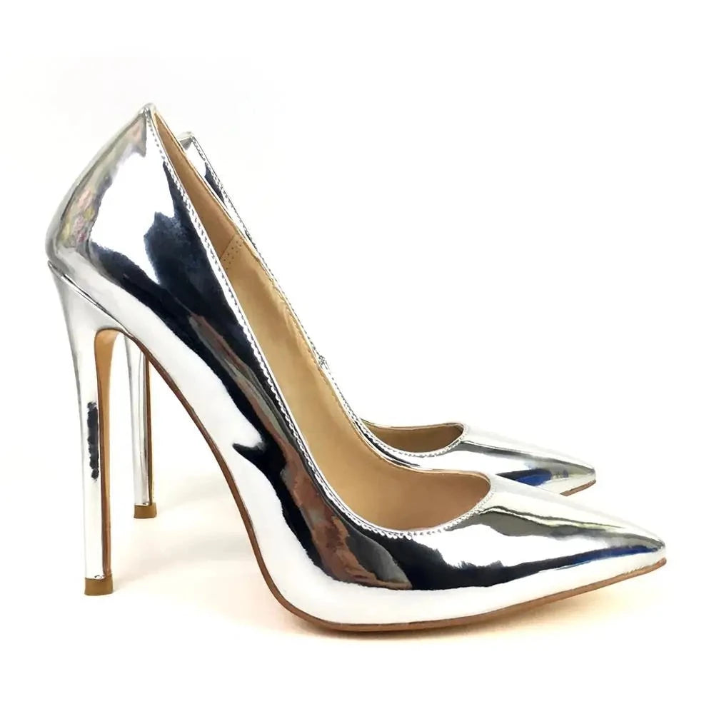 Metallic Mirror Pointed Toe High Heels Pumps