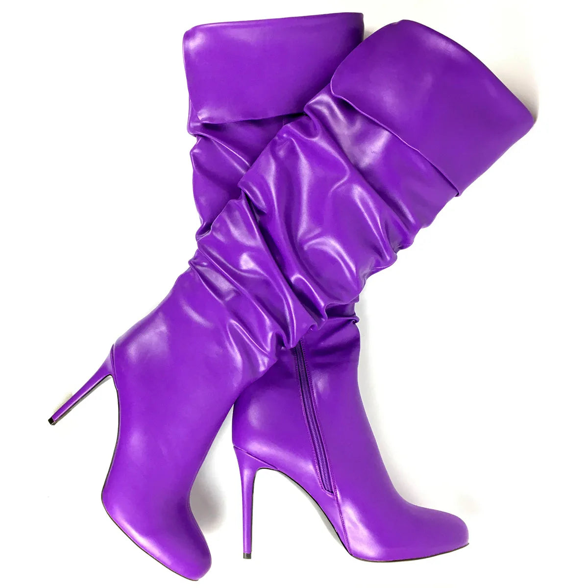 Wrinkled Over the Knee Round Toe High Heel Boots