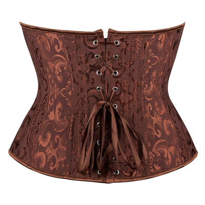 Brown Floral Steel Boned Underbust Corset