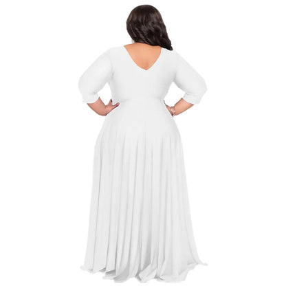 Plus Size V-neck Half-sleeve Loose Long Dres