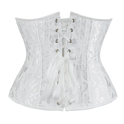 White Floral Steel Boned Underbust Corset