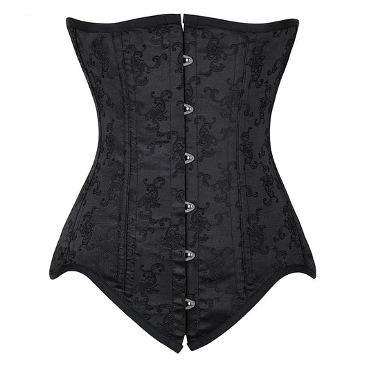 Black Floral Steel Boned Underbust Corset