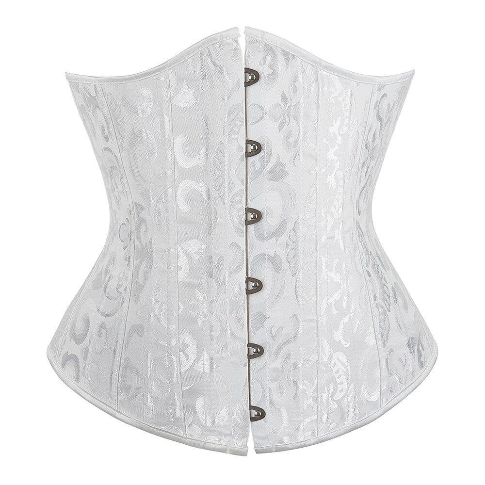 White Floral Steel Boned Underbust Corset