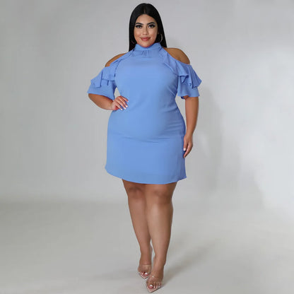 Plus Size Ruffled Irregular Off-the-shoulder Mini-skirt Dress