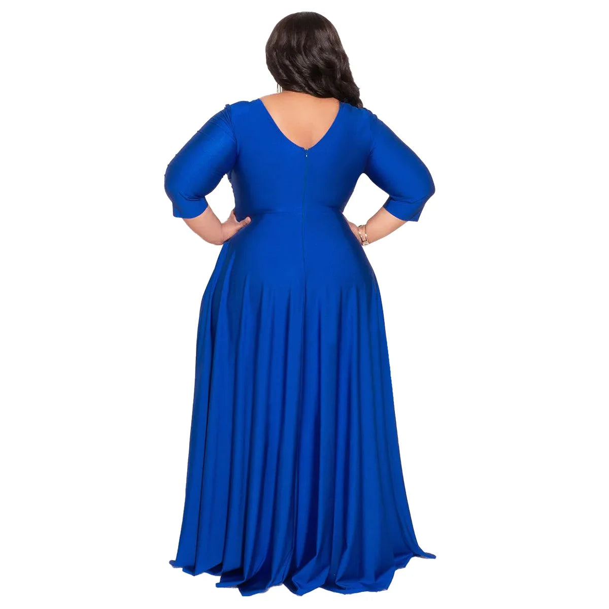 Plus Size V-neck Half-sleeve Loose Long Dres