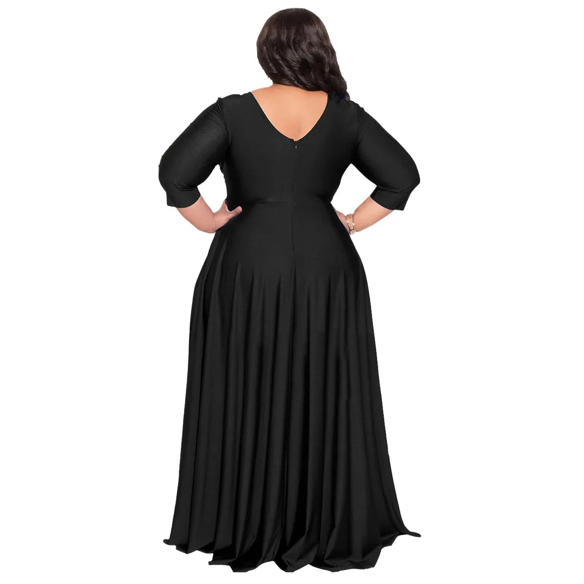 Plus Size V-neck Half-sleeve Loose Long Dres