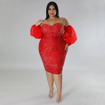 Plus Size Sexy Strapless Sequined Dress