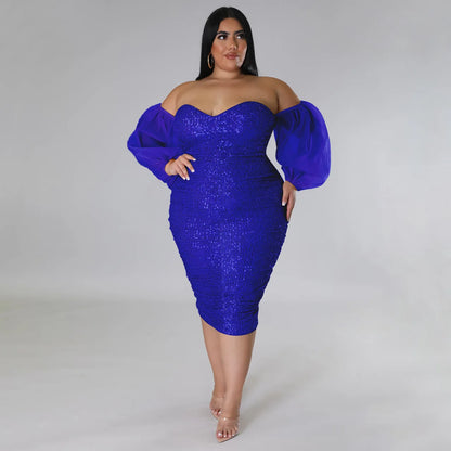 Plus Size Sexy Strapless Sequined Dress