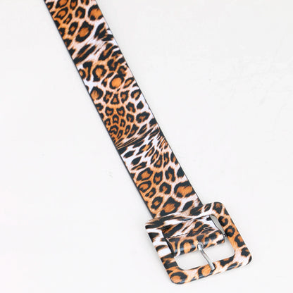 Leopard Print Square Buckle Belt