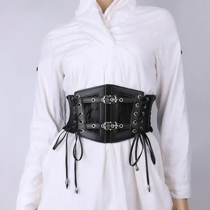 Retro Lace-up Strapped Elastic Wide Belt