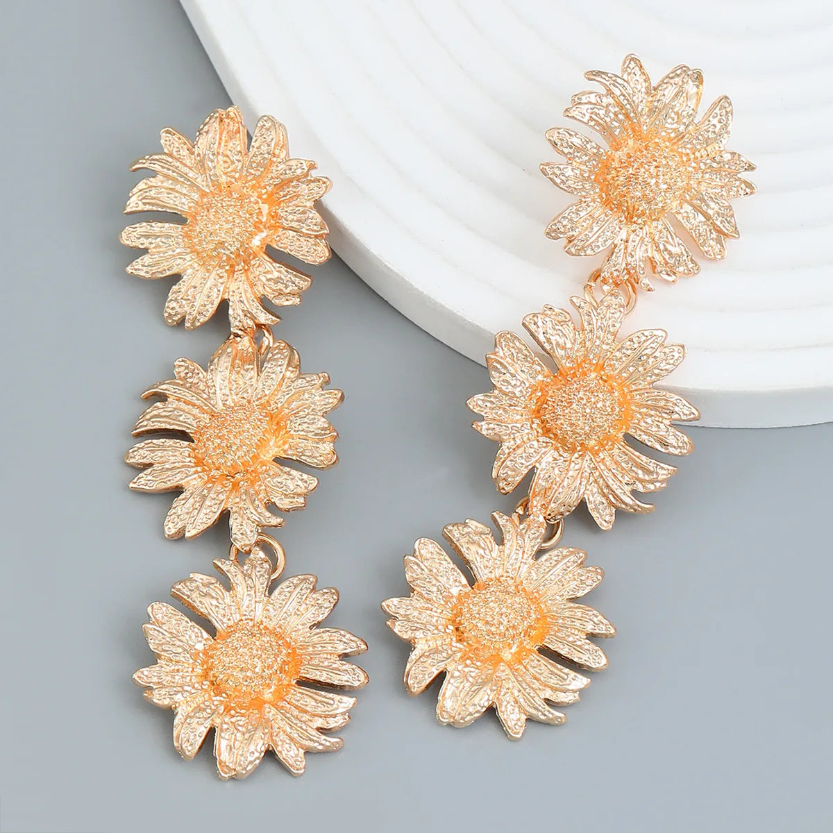 Metal Sunflower Drop Earrings