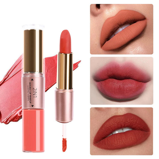 2-in-1 Matte Moisturizing Non Fading Lipstick and Lipgloss