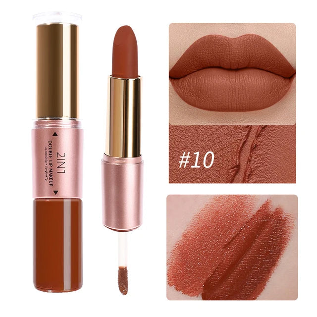 2-in-1 Matte Moisturizing Non Fading Lipstick and Lipgloss