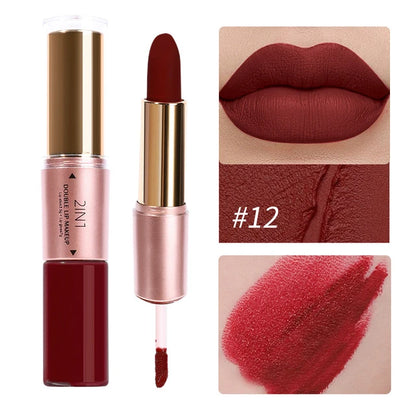 2-in-1 Matte Moisturizing Non Fading Lipstick and Lipgloss