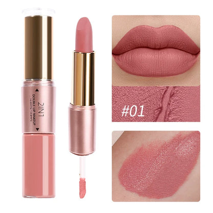 2-in-1 Matte Moisturizing Non Fading Lipstick and Lipgloss