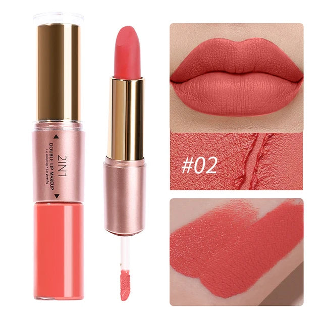 2-in-1 Matte Moisturizing Non Fading Lipstick and Lipgloss