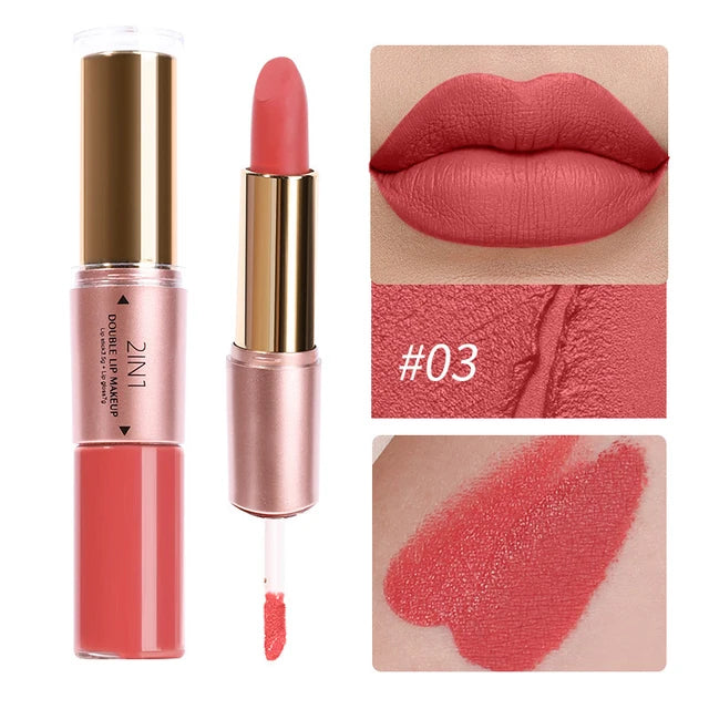 2-in-1 Matte Moisturizing Non Fading Lipstick and Lipgloss