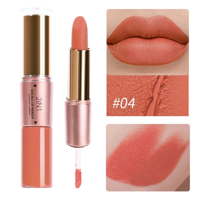 2-in-1 Matte Moisturizing Non Fading Lipstick and Lipgloss