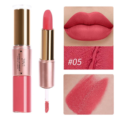 2-in-1 Matte Moisturizing Non Fading Lipstick and Lipgloss