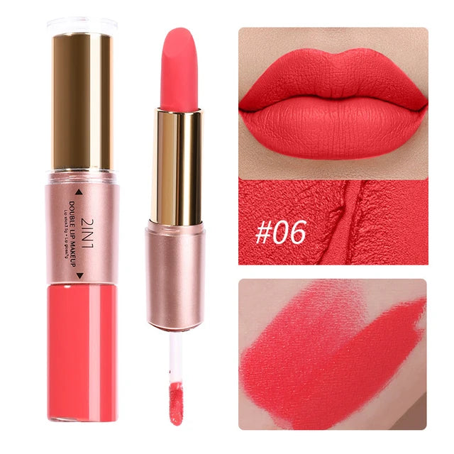 2-in-1 Matte Moisturizing Non Fading Lipstick and Lipgloss