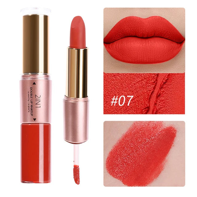 2-in-1 Matte Moisturizing Non Fading Lipstick and Lipgloss