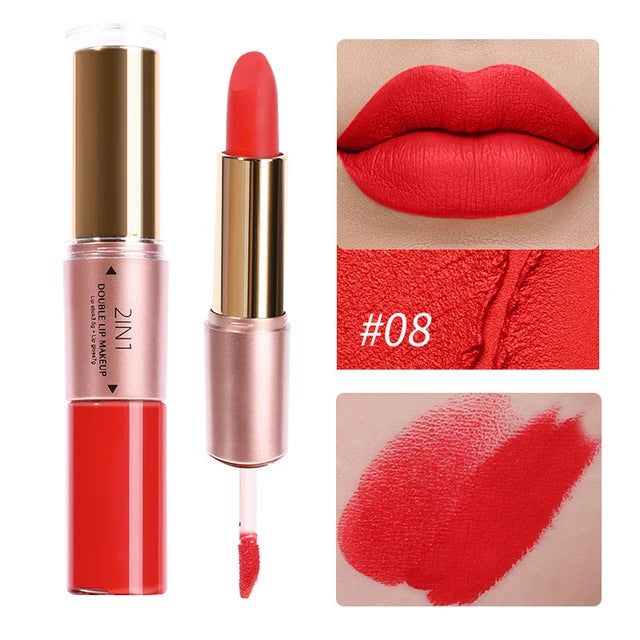 2-in-1 Matte Moisturizing Non Fading Lipstick and Lipgloss