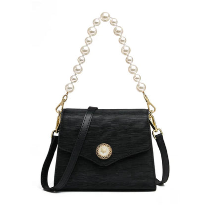 Pearled Holder Split Leather Underarm Handbag