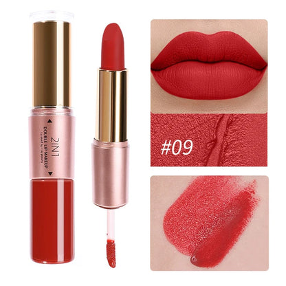 2-in-1 Matte Moisturizing Non Fading Lipstick and Lipgloss