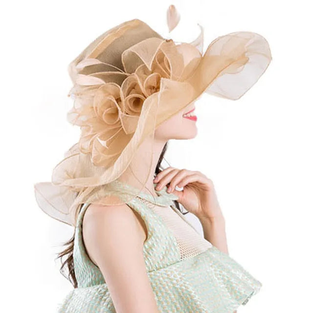 Vintage Organza Hat with Floral Decoration