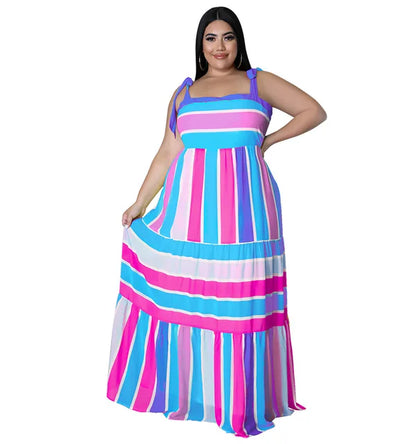 Plus Size Striped Colorful Loose Sling Dress