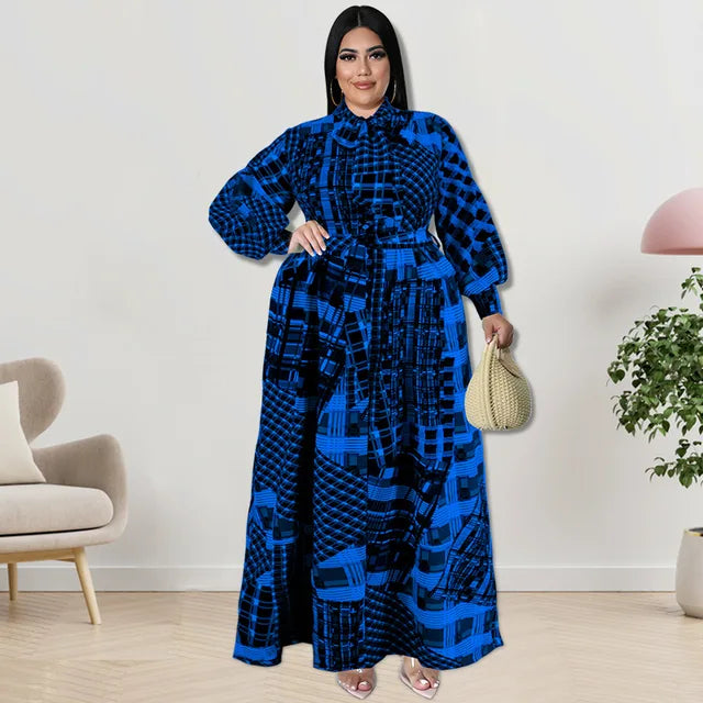 Plus Size Bohemian Loose Long-sleeved Long Dress