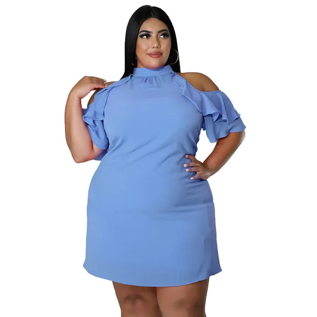 Plus Size Ruffled Irregular Off-the-shoulder Mini-skirt Dress