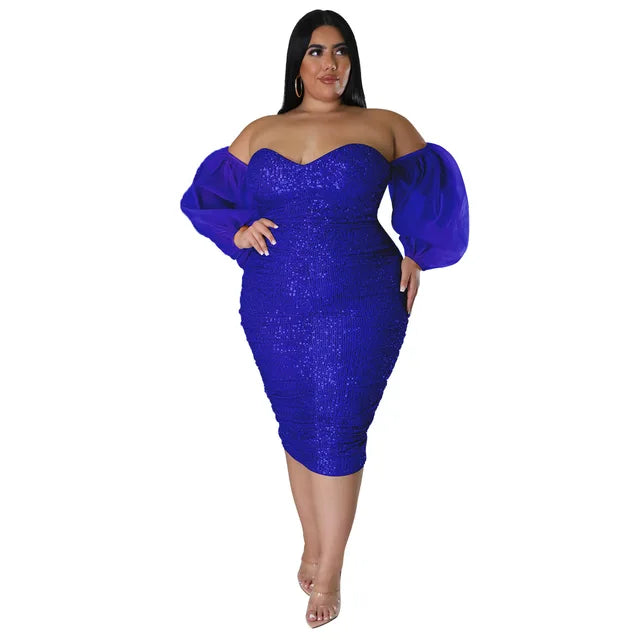 Plus Size Sexy Strapless Sequined Dress