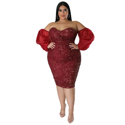 Plus Size Sexy Strapless Sequined Dress