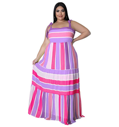 Plus Size Striped Colorful Loose Sling Dress