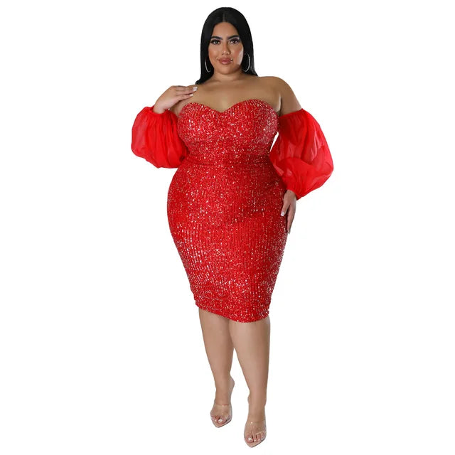 Plus Size Sexy Strapless Sequined Dress