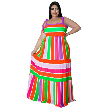 Plus Size Striped Colorful Loose Sling Dress