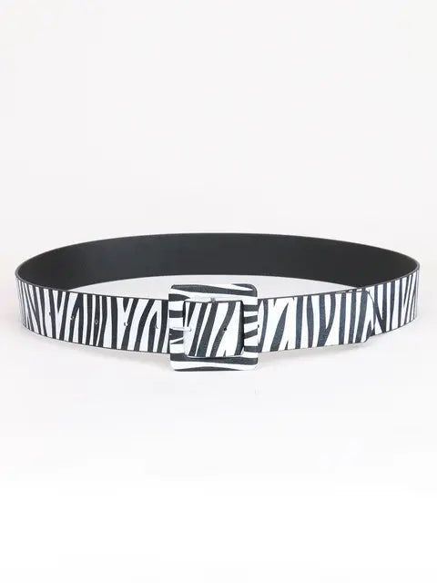 Zebra Print Square Buckle Belt