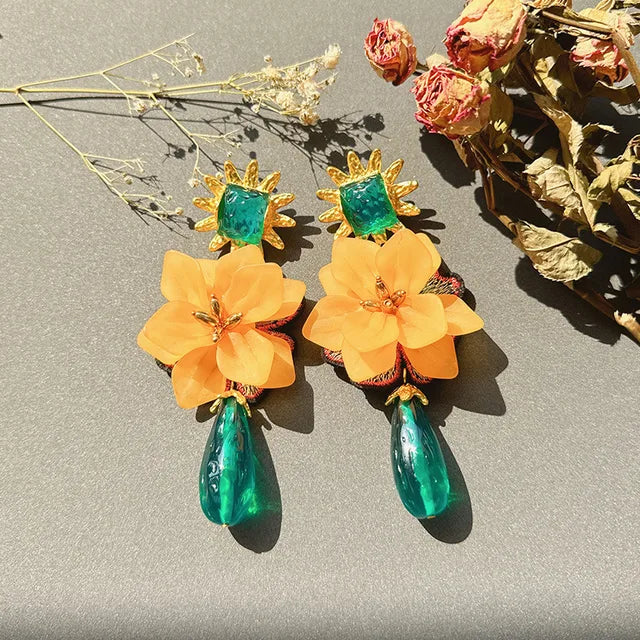 Resin Tassel Flower Earrings