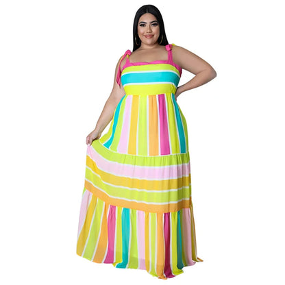 Plus Size Striped Colorful Loose Sling Dress