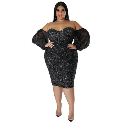 Plus Size Sexy Strapless Sequined Dress