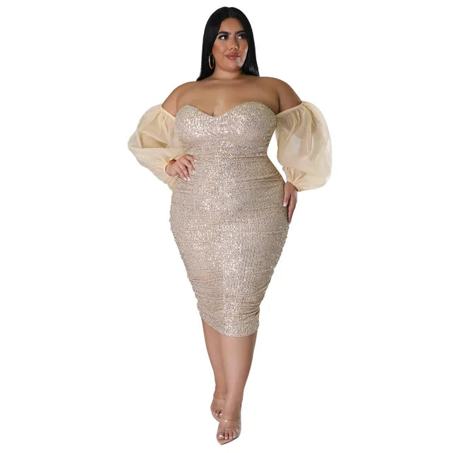 Plus Size Sexy Strapless Sequined Dress